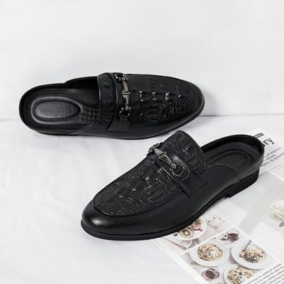 Mocassins d'été pour hommes, pantoufles respirantes à pompon, mules légères pour l'extérieur, chaussures cool pour hommes, sandales en cuir 38 noir
