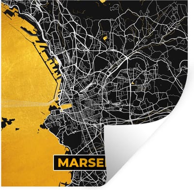 Muurstickers - Sticker Folie - Stadskaart – Frankrijk – Kaart – Marseille – Plattegrond - 100x100 cm - Plakfolie - Muurstickers Kinderkamer - Zelfklevend Behang XXL - Zelfklevend behangpapier - Stickerfolie