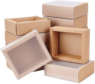 Dailygoods- Geschenkdozen 12 stuks - Kraftpapier - Mat PVC-deksel - Rechthoekig - 10,5 x 8,5 x 4 cm - Duurzaam en sterk - Cadeauverpakking