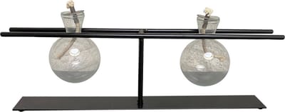 olielamp met twee glazen bollen met rechte houder kleur zwart