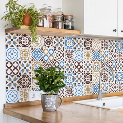 Zelfklevende tegelmuurstickers voor keuken en badkamer - 9 cementtegelstickers, Azulejos Nevea - 9 stickers, 10x10cm