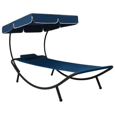 vidaXL - Loungebed - met - luifel - en - kussen - blauw