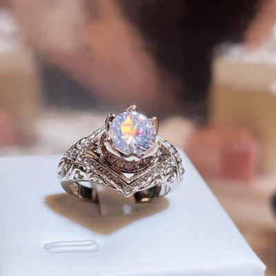 Europese en Amerikaanse Sieraden Zirkonia 4-klauw Vrouwenring NO.10 gray