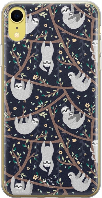 Hoesje geschikt voor iPhone XR - Luiaard - Soft Case - TPU - Print - Zwart - Mooie Telefoonhoesjes