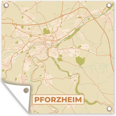 Tuin poster Pforzheim - Plattegrond - Kaart - Vintage - Stadskaart - 200x200 cm - Tuindoek