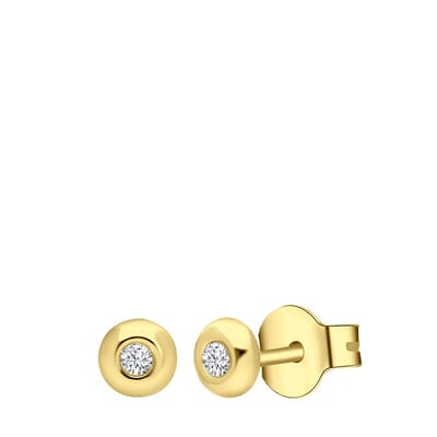 Lucardi Dames Zilveren goldplated oorknoppen met zirkonia voor dames - Oorbellen - 925 Zilver - Goudkleurig