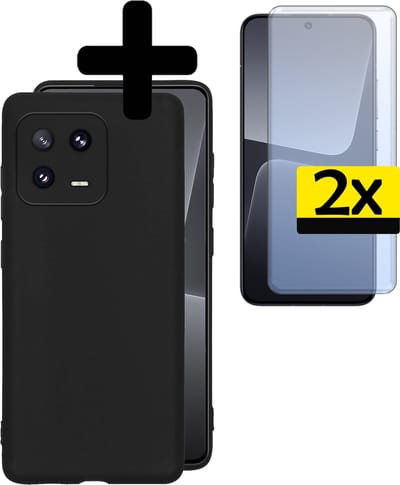 Hoesje - Met 2x Screenprotector - Geschikt voor Xiaomi 13 - Sterk & Shockproof - Back Cover - Siliconen Case - Telefoon Hoes - Telefoonhoesjes - Zwart