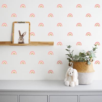 Thuismusje Muurstickers regenboogjes - 25 stuks - babykamer - kinderkamer - roze