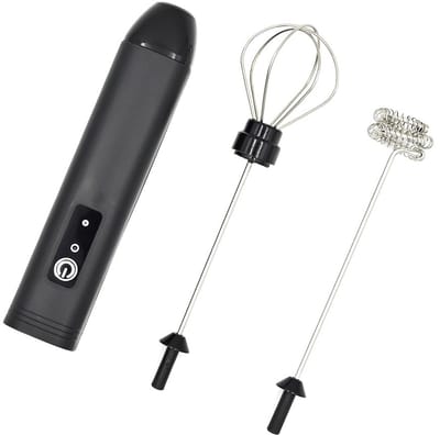 SIEPS Draadloze Melkopschuimer en Garde / Mixer Elektrisch Op Accu - Melkopschuimer Electrisch - Melkopschuimers - Melkopschuimer Handmatig - Melkklopper - Melk Opschuimer - Zwart