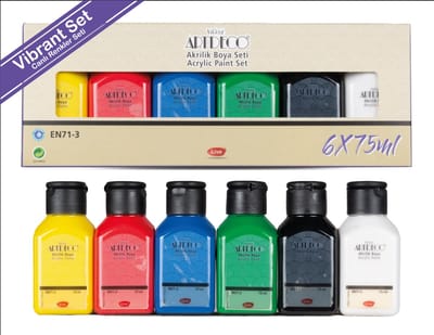 Artdeco Acrylverfset - 6 kleuren x 75 ml, levendige en hoogwaardige meerkleurige set voor kunstenaars, studenten en hobbyisten , Glasverf, houtverf, keramiekverf, DIY Projecten