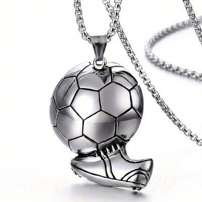 Zilverkleurige ketting met voetbal en schoen hanger – schakelketting voor heren – sportief design