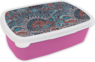 Broodtrommel Roze - Lunchbox - Brooddoos - Vis - Koraal - Onderwater - Abstract - Patroon - 18x12x6 cm - Kinderen - Meisje