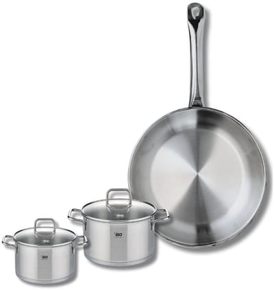 Set van 1 Koekenpan 28 cm en 2 kookpotten 12 en 14 cm Elo Profi Citrin