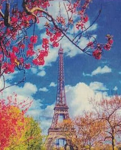 Eiffeltoren - Eiffeltoren in de zomer - Diamond Painting - 50x40 - ronde steentjes