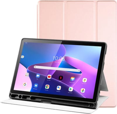 Tablet Hoes Geschikt voor Lenovo Tab M10 Plus Gen 3 | Luxe Tri-Fold Book Case | Kunst Leren Bescherm Hoes | Standaard Functie | Roze