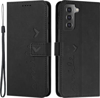 Coverup Hoesje - Geschikt voor Samsung Galaxy S21 Hoesje - Coverup Smile Book Case - Zwart