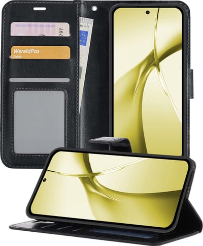 Hoesje - Met Pasjeshouder - Geschikt voor OnePlus Nord CE4 - Luxe Bookcase Portemonee - Flip Case - Kunstleer Book Case - Flipcase - Book Cover - Walletcase - Portemonneehoes - Telefoonhoesjes - Zwart