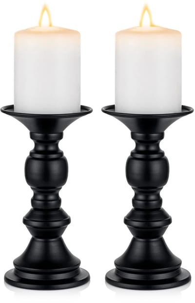 2 stuks - Kandelaars - Metalen kandelaars - Geschikt voor bruiloften en woondecoratie - Minimalistisch - Smeedijzeren kandelaars - Romantische tafellampen - zwart