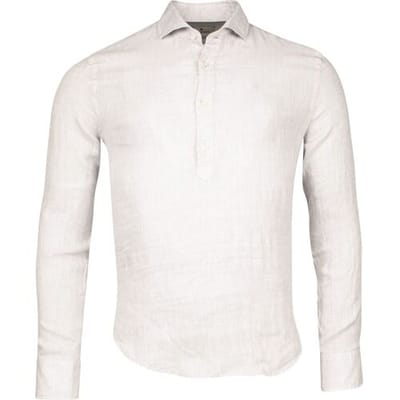 Thomas Maine Faux-Uni Yarned Dyed Linnen Popover Polo Licht Beige / male
