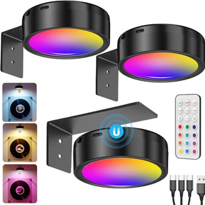Wandlamp binnen - Draadloze LED-fotolijstverlichting - USB-oplaadbaar - 3 stuks - Op afstand bedienbaar - Wandverlichting - Werkt op batterijen - Spot - Olieverfschilderijen - Posters - Foto's - Decoratieve verlichting - Zwart