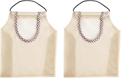 2-delig opbergtasrek van mesh voor woonkamer, keuken en badkamer met haken