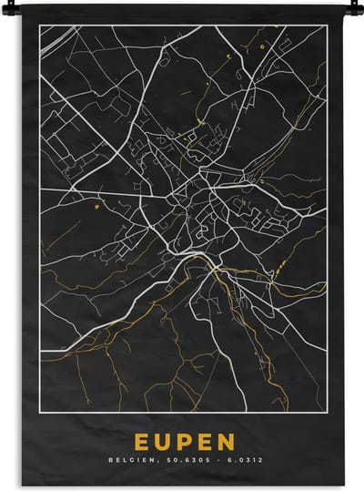 Wandkleed - Wanddoek - Stadskaart - Eupen - Plattegrond - Kaart - Goud - 120x180 cm - Wandtapijt