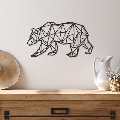 Geometrische Wanddecoratie Beer - Geometrische Muurdecoratie Beer - Geometrische Beer - Muurdecoratie Hout - Wanddecoratie Hout - Muurdecoratie Woonkamer - Wanddecoratie Woonkamer - Wanddecoratie Dieren - 49 x 26 cm