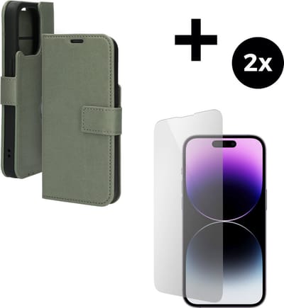 Mobiparts Classic Wallet hoesje geschikt voor Apple iPhone 14 Pro met 2 Screenprotectors van Gehard Glas - Groen