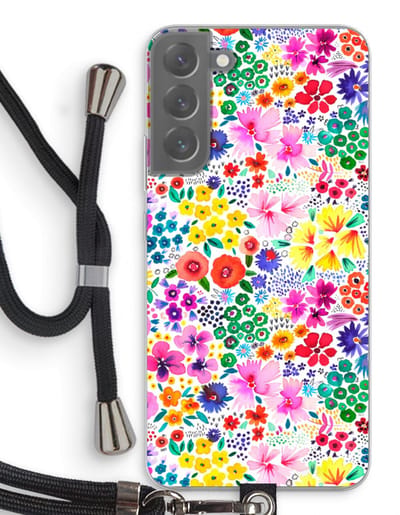 Case Company® - Hoesje met koord geschikt voor Samsung Galaxy S22 Plus hoesje met Koord - Little Flowers - Telefoonhoesje met Zwart Koord - Bescherming aan alle Kanten en Over de Schermrand
