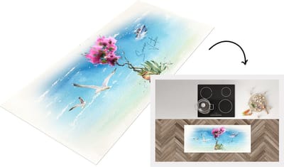 Keukenloper - Loper keuken - Bloemen - Boot - Vogel - Zee - 120x50 cm - Keukenloper vinyl