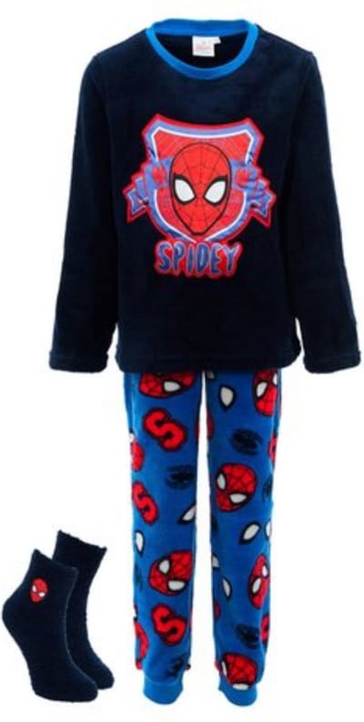 Marvel Spiderman Pyjama Fleece + Sokken Blauw Maat 98