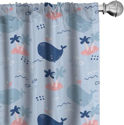 ABAKUHAUS Onderwater-Gordijnset – 2x75x175 cm – Wal-Design – Coral/Blauw