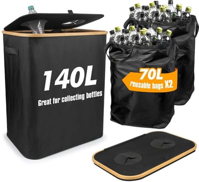 Verzamelcontainer voor Statiegeldflessen - 140 Liter - 2 Vakken - Ideaal voor Keuken en Bergruimte