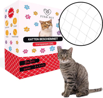 Kattennet Balkon - Veiligheidsnet Kat - Buiten Verblijf - Incl. Bevestigingsmateriaal - 8x3 Meter - Transparant