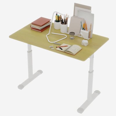 Merax In Hoogte Verstelbaar Bureau 100×60 cm – Zit-Sta Bureau met Handslinger – Stevig Metalen Frame – Werktafel voor Thuiswerkplek en Studiekamer – Houtkleur met Wit