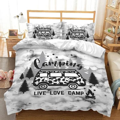 Camper Tijd Print Beddengoed Set 3D Camping Auto Dekbedovertrek Reisthema Cartoon Camping Dekbedovertrek Full King voor Tieners Volwassenen 70x133cm 2pcs