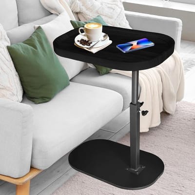 Bijzettafel Bank - Tafel voor Bank - Drankjes Plaatsen - C-Vorm Ontwerp - 10 cm Diep - Zwart
