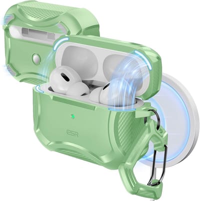 Robuuste Cyber Armor Beschermhoes voor AirPods Pro 2 & 1 - MagSafe & Valbeveiliging - Lichtgroen