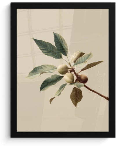 Poster in lijst - Fotolijst 30x40 cm - Posters - Tak - Groene Bladeren - Vruchten - Posterlijst zwart - Decoratie - Wanddecoratie woonkamer - Muurdecoratie slaapkamer