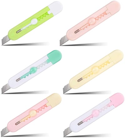 Dailygoods- Cutter Mes - 6 Stuks - Intrekbare Bladen - Mini Formaat - Veilig en Praktisch - Hoogwaardige Materialen - Snijmes