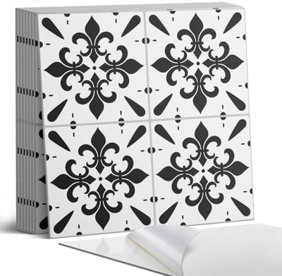 Coloray Plaktegels - Patroon met bloemmotieven Portugese Tegels - 30 cm x 30 cm - Zwart Plaktegels - 9 stuks - Vierkant PVC Tegels - Plaktegels Keuken - Zelfklevende Vloertegels - Vinyl Tegels - Zelfklevende Tegels