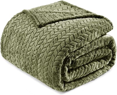 Extra Zachte Flanellen Fleece Deken Queen Size (230x230 cm) - Olijfgroen Bladpatroon