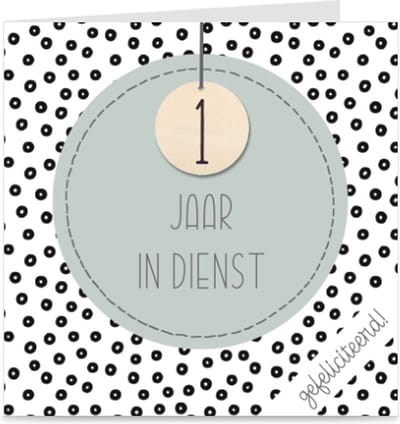 1 JAAR IN DIENST | kaart / wenskaart met envelop | voor dienstverband collega / werknemer
