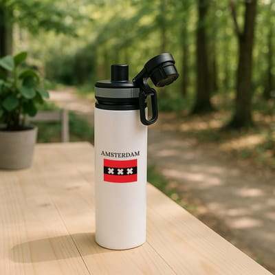Hacebo® - Amsterdam waterfles met draaidop grijs - Amsterdam - Amsterdammers - Amsterdam liefhebbers - Vlag XXX - Hoofdstad Nederland - water fles - 850ML