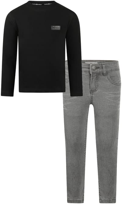 Koko Noko - Kledingset - Basic Collection - Bio Cotton - Grijze jeans - Shirt LS Black - Maat 92