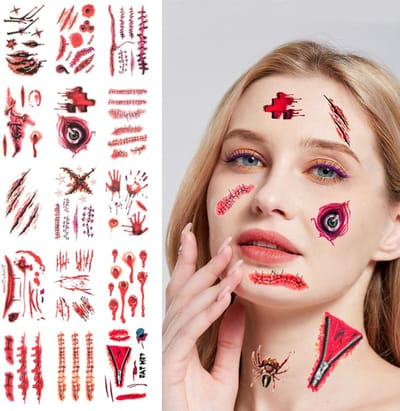 Dailygoods- Tatoeage Halloween - 30 Vellen Tijdelijke Tatoeages - Waterdichte Littekentatoeages - Realistische Wonden - Duurzaam - Geschikt voor Alle Leeftijdsgroepen - Tatoeage Sticker