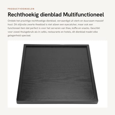 Dailygoods- Dienblad Zwart - Rechthoekig - Massief Hout - Multifunctioneel - Antislip - 30x30cm - Perfect voor Thee en Snacks - Theeblad