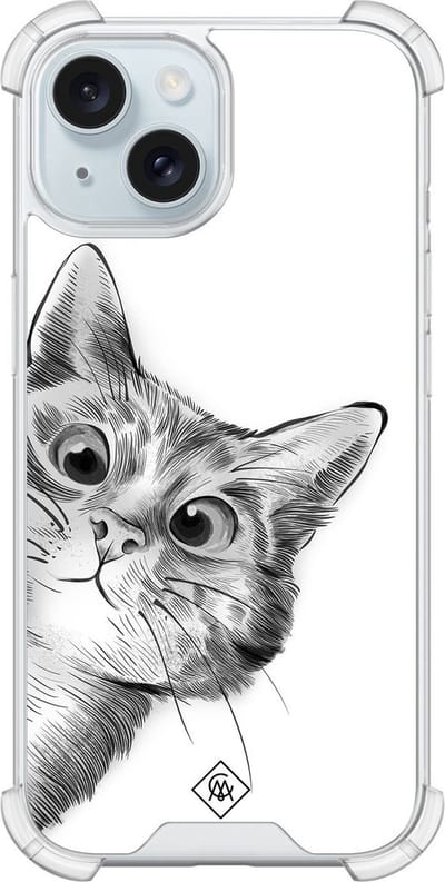 Casimoda® hoesje - Geschikt voor iPhone 13 - Kat Kiekeboe - Shockproof case - Extra sterk - Siliconen/TPU - Grijs, Transparant