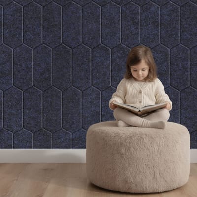 Wandpaneel vilt, hexagon, donkerblauw – 2950 x 1200 mm | 9mm dik | Verbetert de akoestiek | Eenvoudige montage | Wanddecoratie