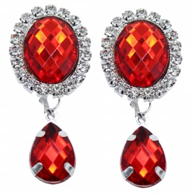Clip oorbellen-rood -kunststof-zilverkleur- geen gaatje- Charme Bijoux